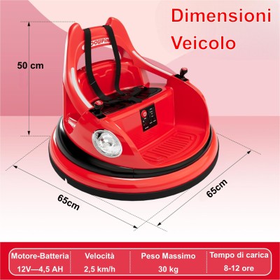 Autoscontro Elettrico per Bambini 12V Girevole 360° con Telecomando, Cintura di Sicurezza, Luci LED e Musica