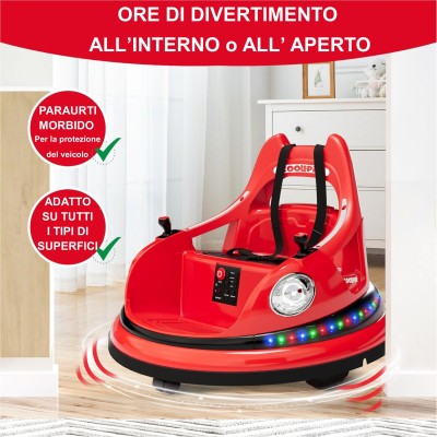 Autoscontro Elettrico per Bambini 12V Girevole 360° con Telecomando, Cintura di Sicurezza, Luci LED e Musica