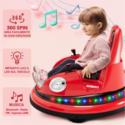 Autoscontro Elettrico per Bambini 12V Girevole 360° con Telecomando, Cintura di Sicurezza, Luci LED e Musica