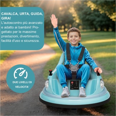 Autoscontro Elettrico per Bambini 12V Girevole 360° con Telecomando, Cintura di Sicurezza, Luci LED e Musica