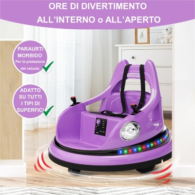 Autoscontro Elettrico per Bambini 12V Girevole 360° con Telecomando, Cintura di Sicurezza, Luci LED e Musica