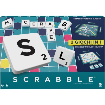 Mattel HXW03 Scrabble Il gioco da tavolo delle parole con doppio tabellone e modalità Parole di Squadra