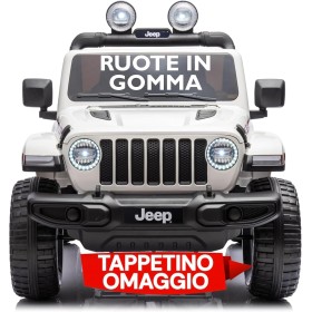 Auto Elettrica Macchina per Bambini 2 Posti Jeep Wrangler Rubicon 12V Fuoristrada con Ruote in Gomma Sedile in Pelle Telecomando Auto Elettrica Macchina per Bambini 2 Posti Jeep Wrangler Rubicon 12V Fuoristrada con Ruote in Gomma Sedile in Pelle Telecomando