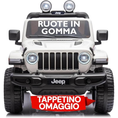 Auto Elettrica Macchina per Bambini 2 Posti Jeep Wrangler Rubicon 12V con Ruote in Gomma Sedile in Pelle Telecomando