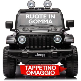 Auto Elettrica Macchina per Bambini 2 Posti Jeep Wrangler Rubicon 12V Fuoristrada con Ruote in Gomma Sedile in Pelle Telecomando