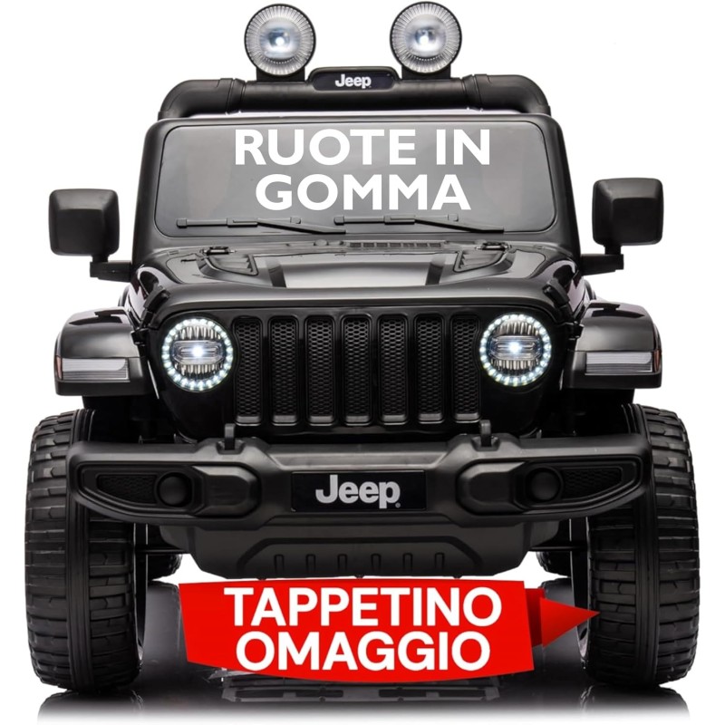 Auto Elettrica Macchina per Bambini 2 Posti Jeep Wrangler Rubicon 12V Fuoristrada con Ruote in Gomma Sedile in Pelle Telecomando