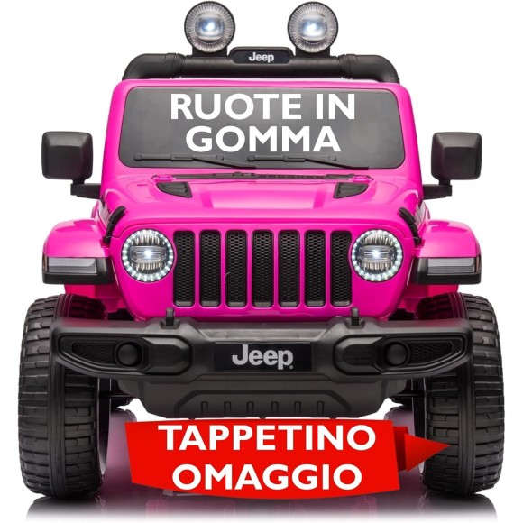 Auto Elettrica Macchina per Bambini 2 Posti Jeep Wrangler Rubicon 12V Fuoristrada con Ruote in Gomma Sedile in Pelle Telecomando