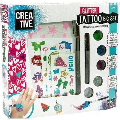 Nice 02082 Creative Glitter Tattoo Big Set con 6 glitter colorati e pennello