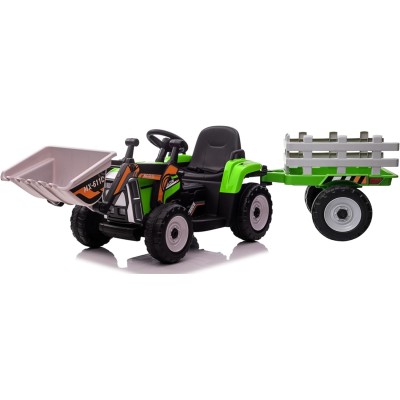 Trattore Elettrico 12V per Bambini Cavalcabile con Pala Meccanica Ruspa Scavatrice e Rimorchio