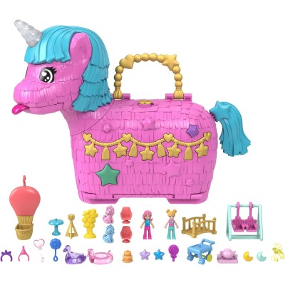 Mattel HYD96 Polly Pocket Festa Unicorno con 2 Minifigure e Cuccioli e 25+ Accessori