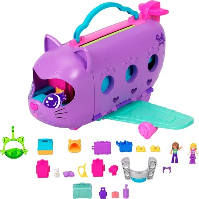 Mattel HWP19 Polly Pocket Aereo Gattino Playset con 2 Microfigure palco Rotante e Cucciolo con 19 Accessori