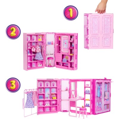 Mattel HXD58 Barbie Armadio dei sogni richiudibile e trasportabile con bambola e accessori