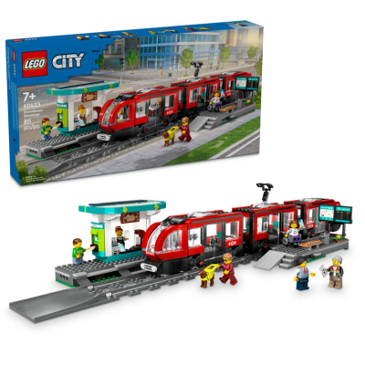 Lego City 60423 Tram e fermata del tram Veicolo con porte Apribili 6 Minifigure e un cane