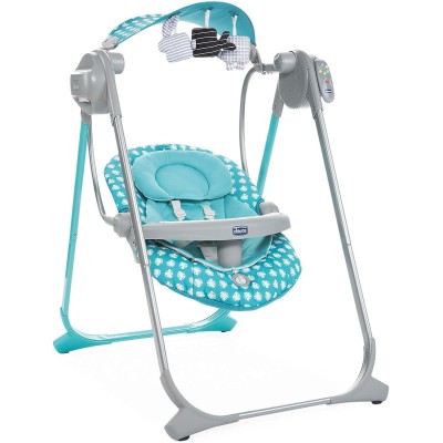 Chicco Polly Swing Up Altalena Elettrica da 0Mesi a 9Kg Regolabile e Dondolo con Telecomando Chiusura Compatta Azzurro