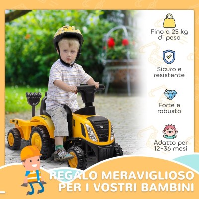 Primi Passi Trattore Cavalcabile per Bambini con Rimorchio Paletta e Rastrello inclusi con Suoni