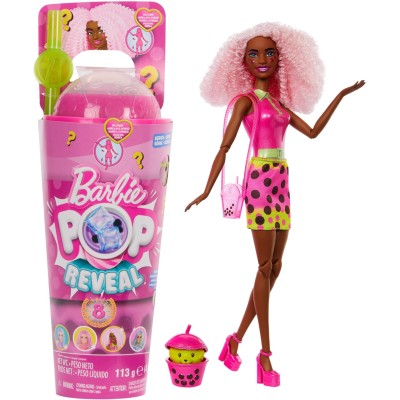 Mattel HTJ20 Barbie Pop Reveal Serie Bubble Tea Berry Bliss profumata con cucciolo e 8 accessori a sorpresa