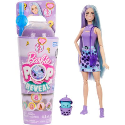 Mattel HTJ19 Barbie Pop Reveal Serie Bubble Tea Taro Milk profumata con cucciolo e 8 accessori a sorpresa cambia colore