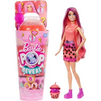 Mattel HTJ22 Barbie Pop Reveal Serie Bubble Tea Mango Mochi profumata cambia colore con cucciolo e 8 accessori a sorpresa