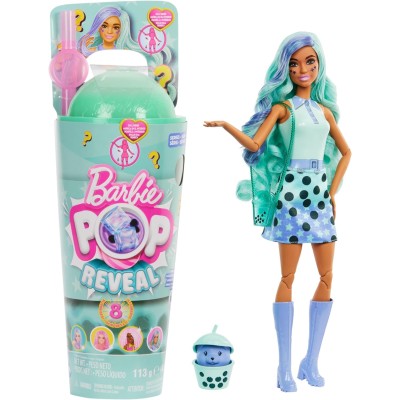 Mattel HTJ21 Barbie Pop Reveal Serie Bubble Tea Green Tea profumata cambia colore con cucciolo e 8 accessori a sorpresa