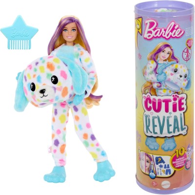 Mattel HRK41 Barbie Cutie Reveal Color Dream Barbie cambia colore con costume da dalmata  arcobaleno e 10 accessori a sopresa