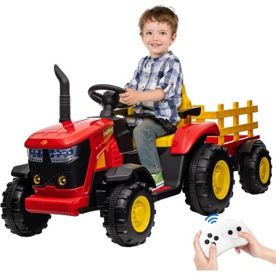 Trattore Elettrico per Bambini 12V con Rimorchio - Maxi Trattore Cavalcabile con ruote in gomma