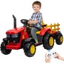 Trattore Elettrico per Bambini 12V con Rimorchio - Maxi Trattore Cavalcabile con ruote in gomma