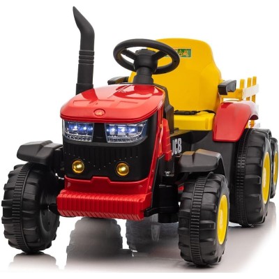 Trattore Elettrico per Bambini 12V con Rimorchio - Maxi Trattore Cavalcabile con ruote in gomma