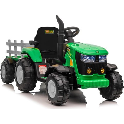 Trattore Elettrico per Bambini 12V con Rimorchio - Maxi Trattore Cavalcabile con ruote in gomma