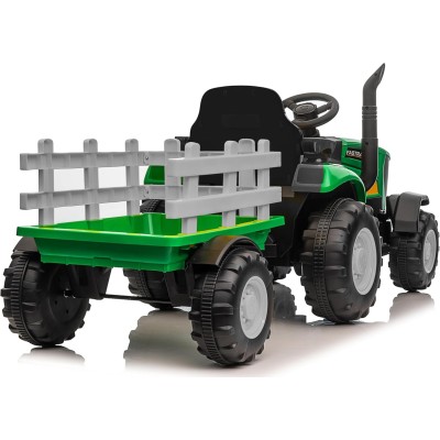 Trattore Elettrico per Bambini 12V con Rimorchio - Maxi Trattore Cavalcabile con ruote in gomma