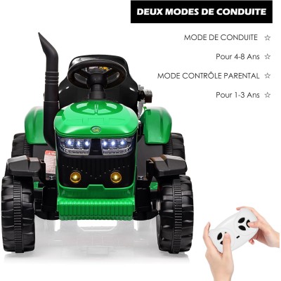 Trattore Elettrico per Bambini 12V con Rimorchio - Maxi Trattore Cavalcabile con ruote in gomma