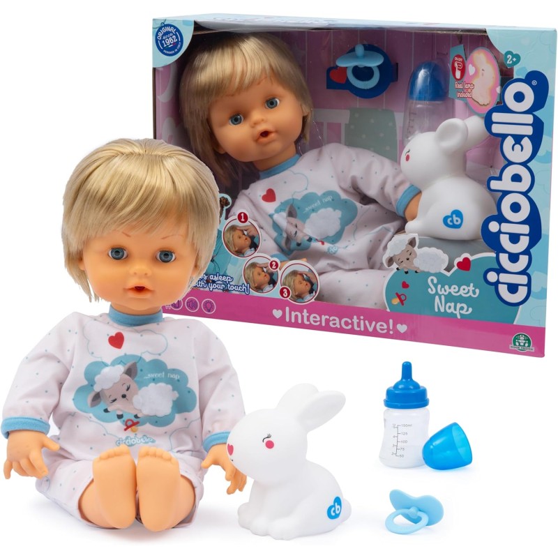 Giochi Preziosi CCBF1000 Cicciobello Sweet Nap Bambola 42cm Interattiva con Ciuccio e Lampada Coniglietto