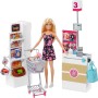 Mattel FRP01 Barbie Supermercato con Carrello, Nastro Trasportatore Funzionante, bambola e Tanti Accessori