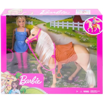 Mattel FXH13 Barbie Playset Bambola snodata e Cavallo con sella e briglie rimovibili