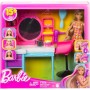 Mattel HKV00 Barbie Salone di Bellezza con Bambola Super Chioma abito pied-de-poule e 15+ accessori