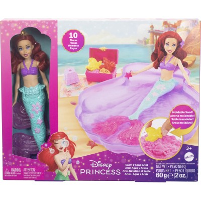 Mattel HWB39 Disney Princess Ariel Avventure in Piscina con sabbia rosa modellabile