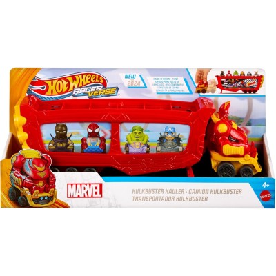 Mattel HRY02 Hot Wheels RacerVerse Trasportatore Hulkbuster con cabina di guida rimovibilecasco apribile e personaggio