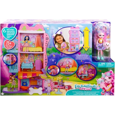 Mattel HHC18 Enchantimals Town House & Café Set con bambola e cucciolo