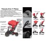 Triciclo per Bambini 6 in 1 Passeggino Evolutivo Prime con Sedile Girevole e reclinabile