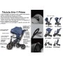 Triciclo per Bambini 6 in 1 Passeggino Evolutivo Prime con Sedile Girevole e reclinabile