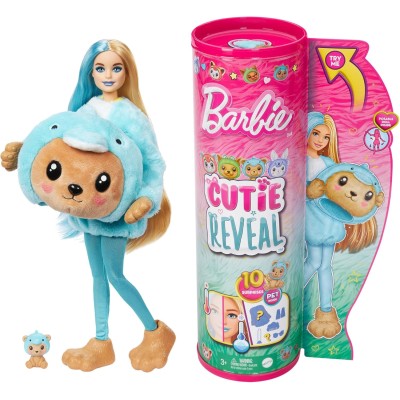 Mattel HRK25 Barbie Cutie Reveal Serie Amici Cuccioli Bambola con Costume da Delfino e 10 Accessori a Sorpresa Cambia Colore