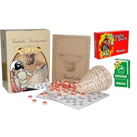 Tombola Classica Napoletana con numeri in legno Panariello in VIMINI Carte da gioco Napoletane e MERCANTE IN FIERA Modiano