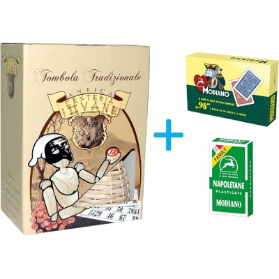 Tombola Napoletana Tradizionale Con 48 Cartelle | Set Completo Con Smorfia, Cestino In Vimini E 90 Numeri In Legno - Gioco Per Famiglia