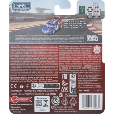 Mattel HTY12 Disney Cars Global Racers Cup Raoul Caroule in scala 1:55