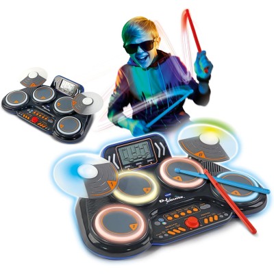 VTech 572607 Kidi DJ Drums Batteria Elettronica con Pad Luminosi con Modalità Bluetooth Microfono Integrato e Bacchette