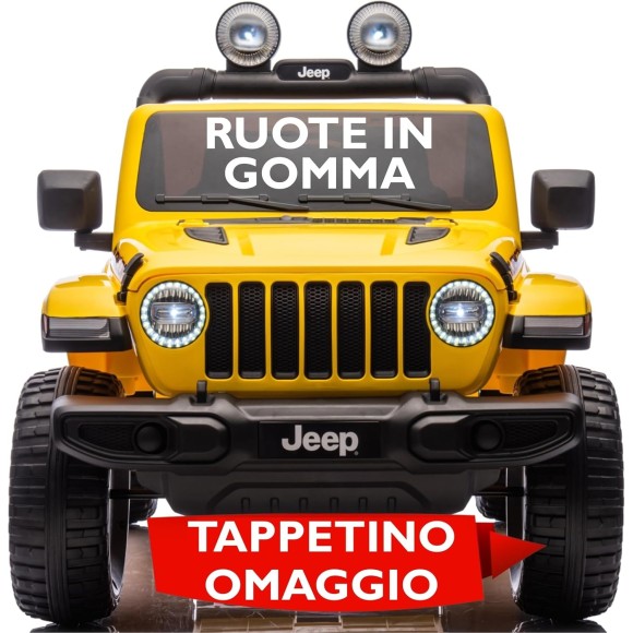Auto Elettrica Macchina per Bambini 2 Posti Jeep Wrangler Rubicon 12V Fuoristrada con Ruote in Gomma Sedile in Pelle Telecomando
