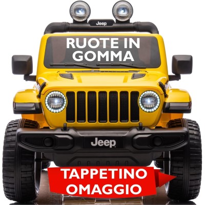 Auto Elettrica Macchina per Bambini 2 Posti Jeep Wrangler Rubicon 12V con Ruote in Gomma Sedile in Pelle Telecomando