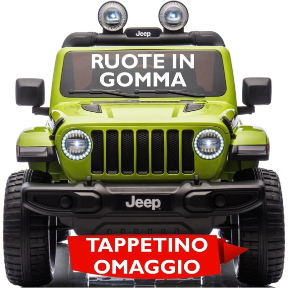 Auto Elettrica Macchina per Bambini 2 Posti Jeep Wrangler Rubicon 12V Fuoristrada con Ruote in Gomma Sedile in Pelle Telecomando