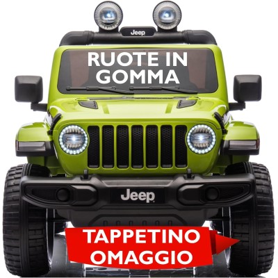 Auto Elettrica Macchina per Bambini 2 Posti Jeep Wrangler Rubicon 12V con Ruote in Gomma Sedile in Pelle Telecomando