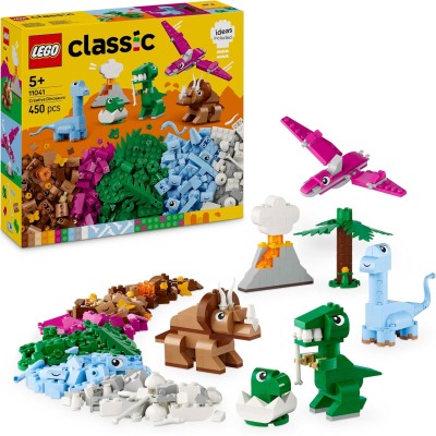 LEGO Classic 11041 Dinosauri Creativi da Costruire e Ricostruire come T. Rex e Triceratopo