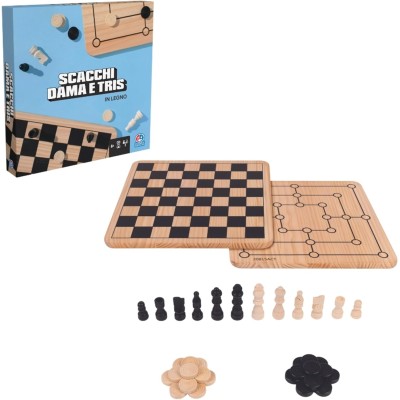 SpinMaster Editrice Giochi 6066796 Scacchiera in Legno 3in1 Scacchi Dama e Tris